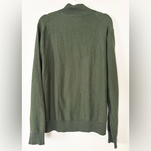 Bonobos Dark Green Herringbone Cotton Cashmere Blend Full Zip Sweater - Picture 5 of 12